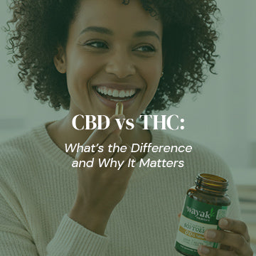 Smiling woman taking a Wayak CBD softgel, CBD vs THC difference